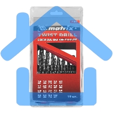Набор сверл Matrix по металлу 1-10мм hss 19шт метал. коробка цил. хвостовик