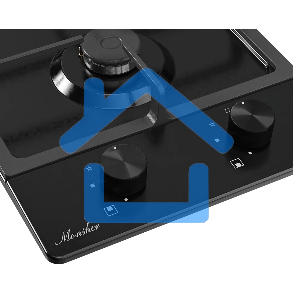 Варочная поверхность MONSHER MSG 33 Noir, газ, High-Tech, 29 см, автоматический электроподжиг, газ-контроль, форсунки под сжиженый газ, SABAF конфорки, чугунные решетки, черный
