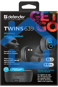 Гарнитура Defender TWINS 639 черный