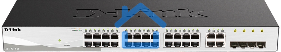 Настраиваемый коммутатор WebSmart с 24 портами 10/100/1000Base-T и 4 комбо-портами 100/1000Base-T/SFP D-Link DGS-1210-28/F3A