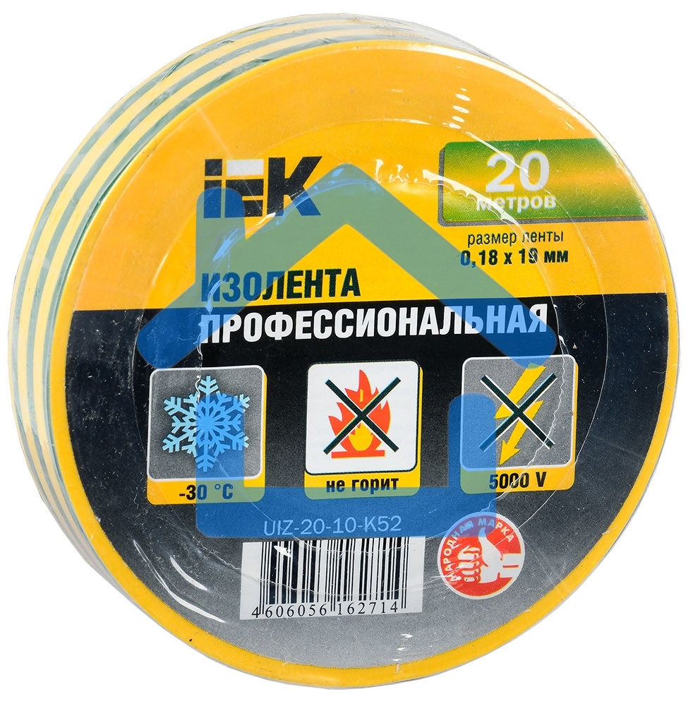 Изолента Iek UIZ-20-10-K52 0,18х19 мм желто-зеленая 20 метров ИЭК