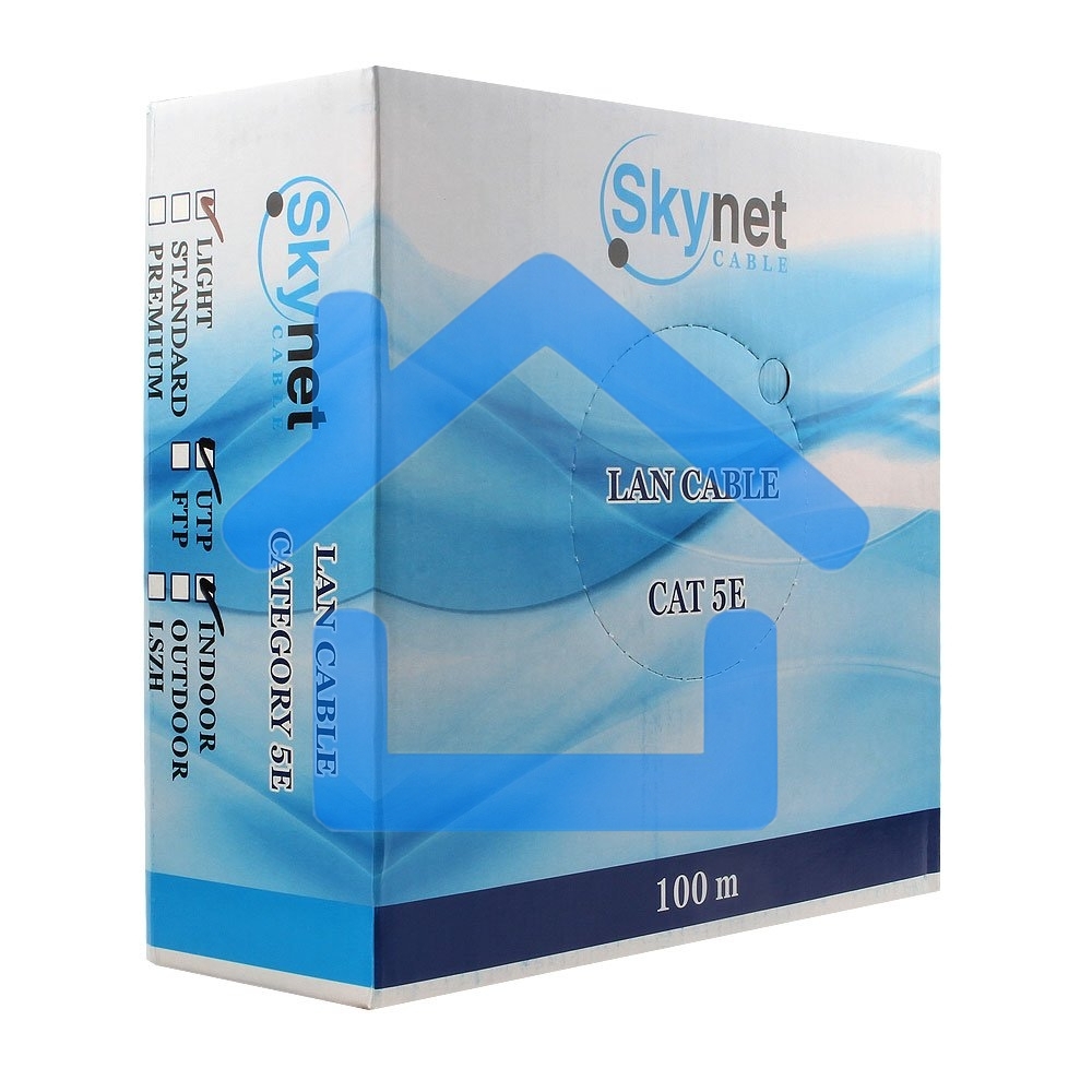 Кабель SkyNet Light UTP indoor 2x2x0,46, медный, FLUKE TEST, кат.5e, однож., 100 м, box, серый