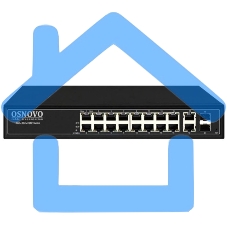 Коммутатор управляемый L2 PoE OSNOVO SW-8182/L(300W) Gigabit Ethernet на 16 RJ45 PoE + 2 x RJ45 + 2 GE SFP портов, до 30W на порт, суммарно до 300W