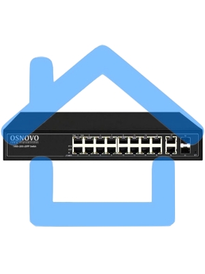 Коммутатор управляемый L2 PoE OSNOVO SW-8182/L(300W) Gigabit Ethernet на 16 RJ45 PoE + 2 x RJ45 + 2 GE SFP портов, до 30W на порт, суммарно до 300W