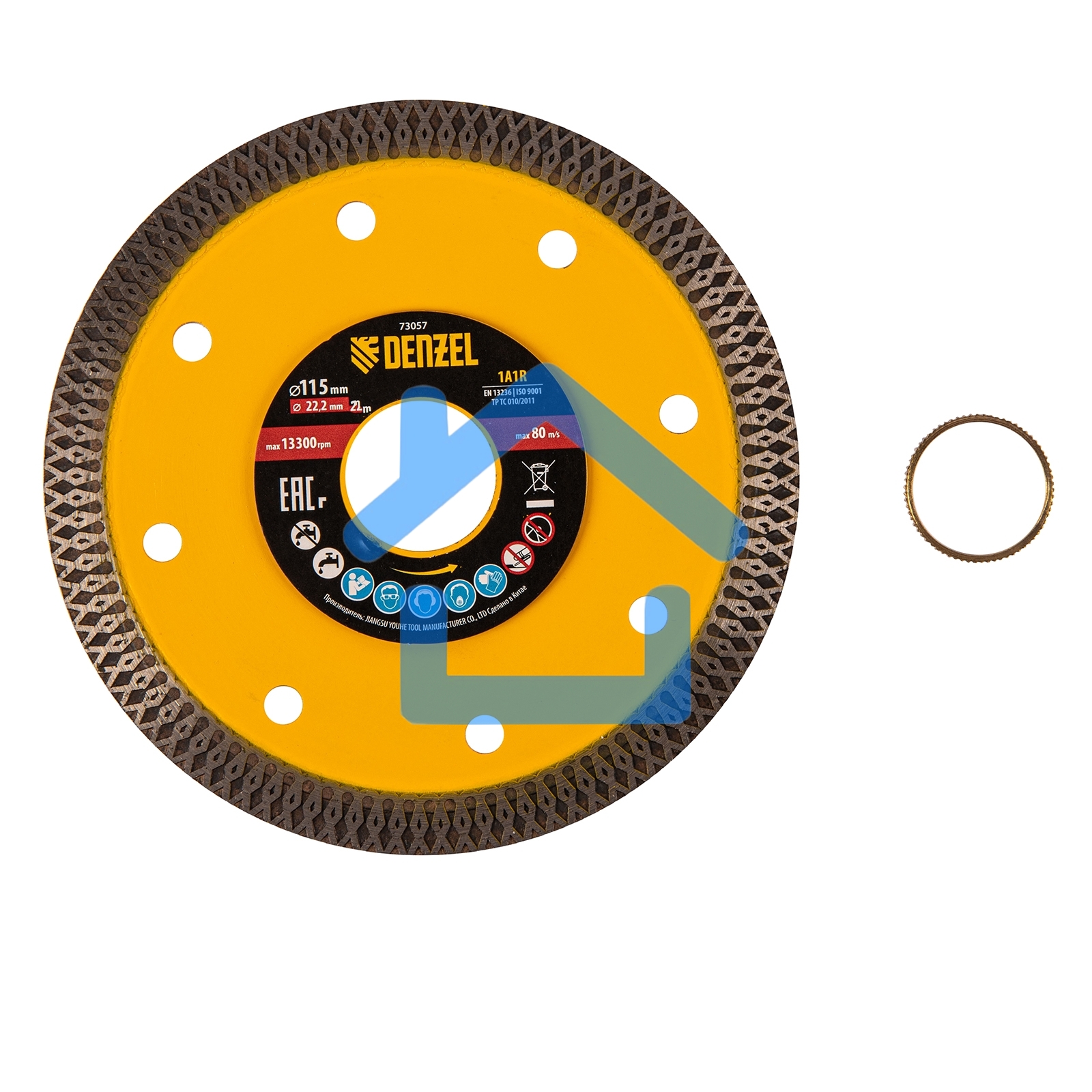 Диск алмазный отрезной Denzel 115 х 22,2мм, сплошной, супертонкий, горячий пресс, сухой/мокрый рез