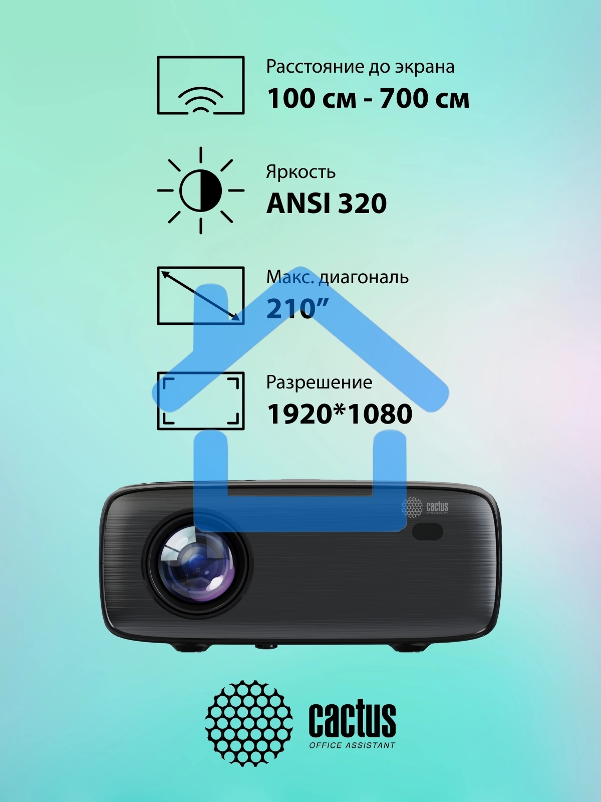 Проектор Cactus CS-PRM.07B.Full HD LCD 3200Lm LS 320Lm ANSI (1920x1080) 1500:1 ресурс лампы:30000часов 1xUSB typeA 3xHDMI 1.16кг