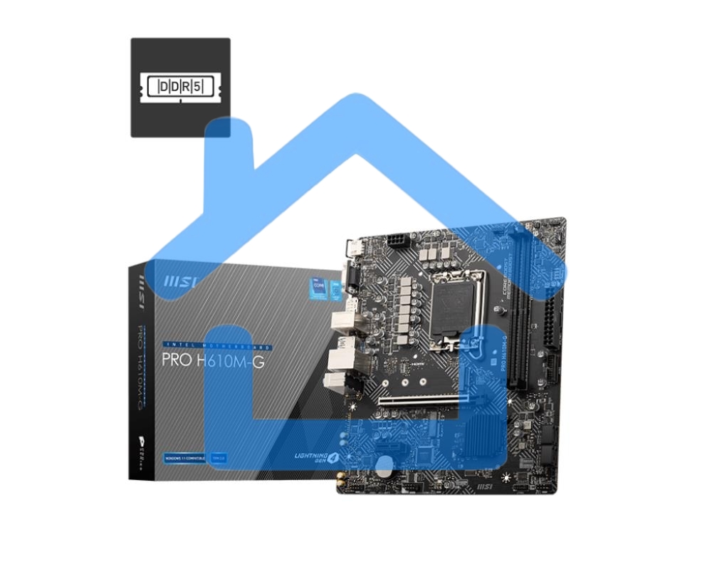 Материнская плата MSI PRO H610M-G, LGA 1700, Intel H610, 2xDDR5, 4xSATA, 1xM.2, 1xPCIe 4.0 x16, 1xPCIe 3.0 x1, 1xHDMI, 1xDP, 1xVGA, 1xRJ45 1Gb, 2xUSB-A 3.2 Gen 1, 4xUSB-A 2.0, 3x3.5мм, 7.1, mATX