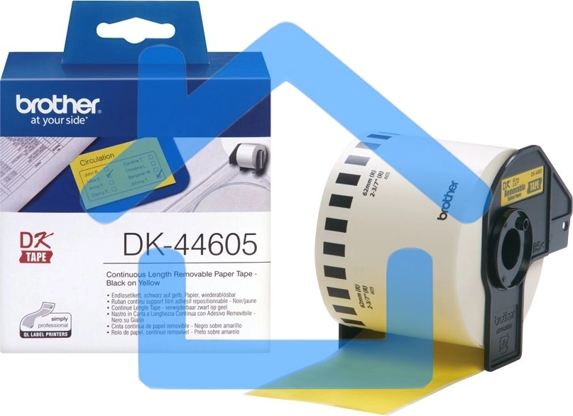 Адресные наклейки Brother DK44605 62 мм, 30.48 м, черный шрифт, желтый фон, для BROTHER QL-5X0, QL-7X00, QL-8X0, QL-10X0, QL-1X10