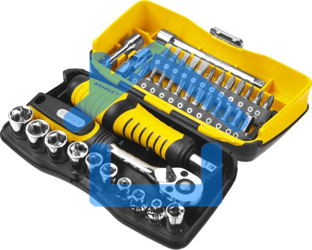 Биты и торцовые головки с трещоткой и воротком 39шт STAYER PROFI 25135-H39