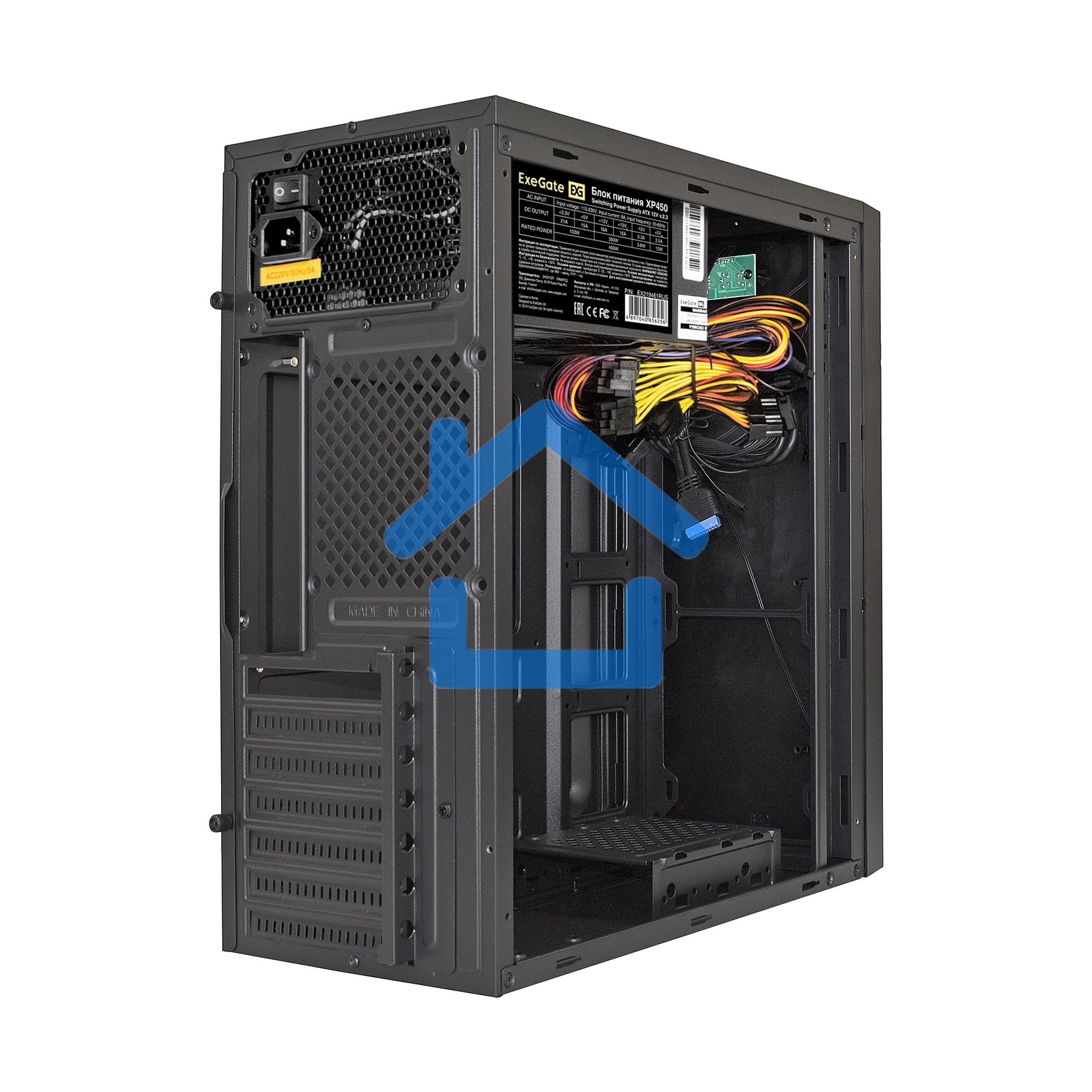 Компьютерный корпус ExeGate XP-333U черный, Miditower ATX, (XP450, Black,120мм), 1*USB+2*USB 3.0, Audio