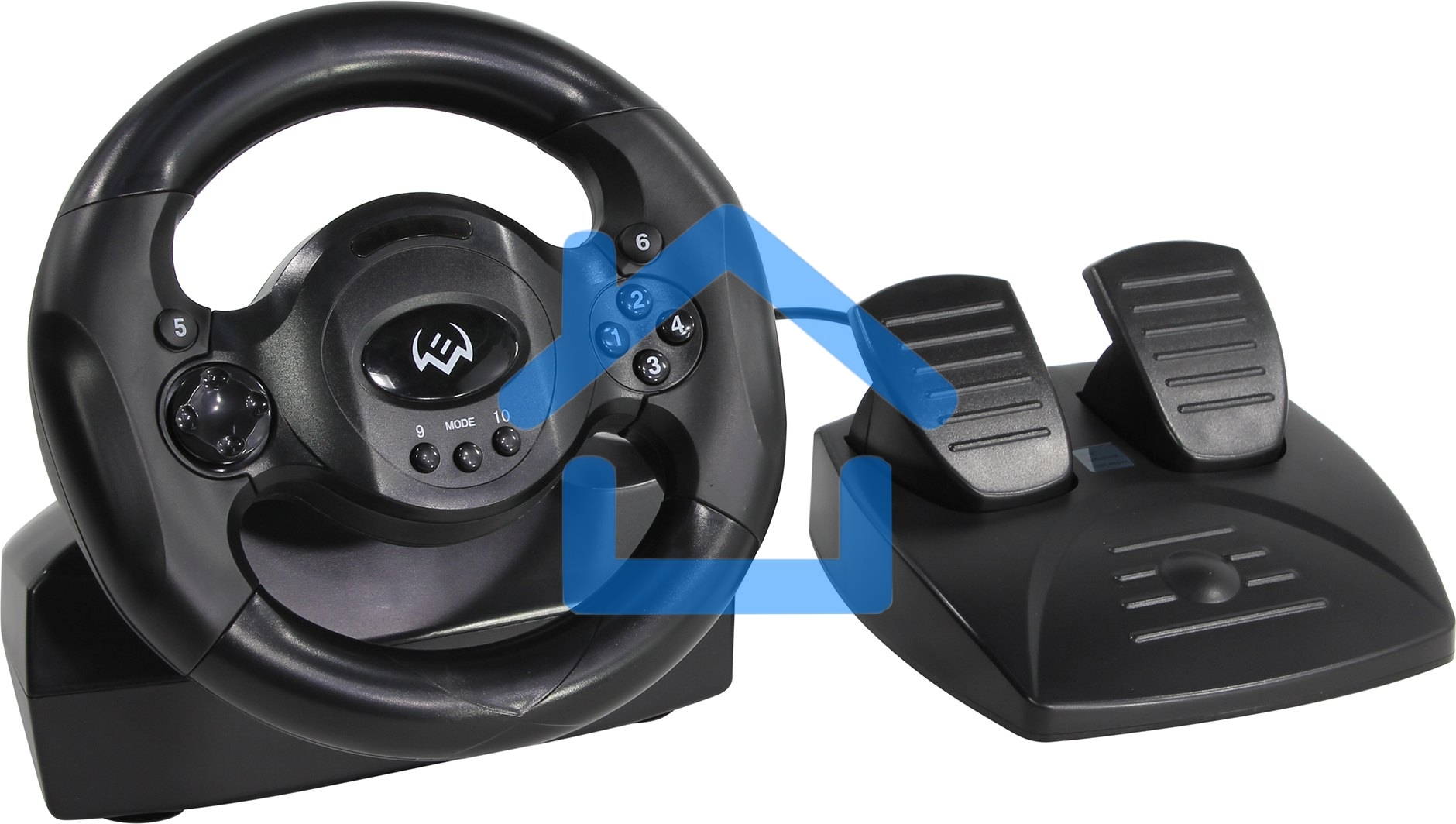 Руль SVEN GC-W300 (педали, вибро, лепестки, D-pad, 10 кл, резин. вставки, PC, цифр. и аналог.