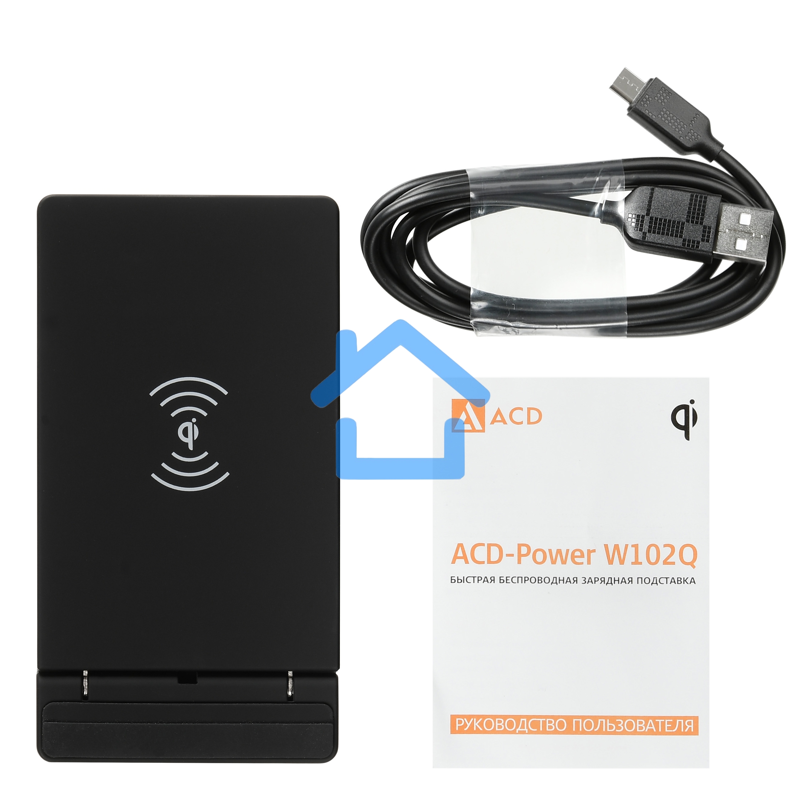 Беспроводное зарядное устройство ACD-W102Q-F1B 10Вт, беспроводная Qi, 2-катушки с QC, 5В/2А ~ 9В/1,8А RTL