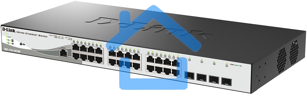 Управляемый коммутатор D-Link DGS-1210-28P/ME/B2A 2 уровня с 24 портами 10/100/1000Base-T и 4 портами 1000Base-X SFP (24 порта с поддержкой PoE 802.3af/802.3at (30 Вт), PoE-бюджет 193 Вт)