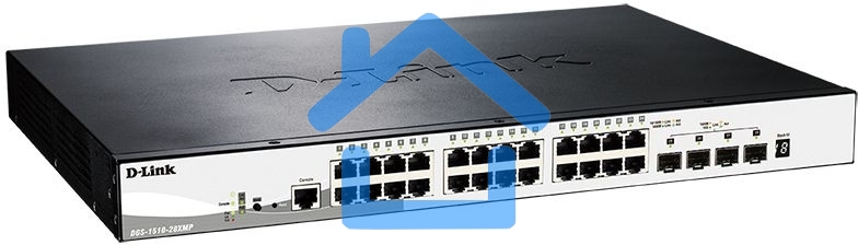 Управляемый стекируемый коммутатор D-Link DGS-1510-28XMP/A1A SmartPro с 24 портами 10/100/1000Base-T с поддержкой РоЕ и 4 портами 10G Base-X SFP+