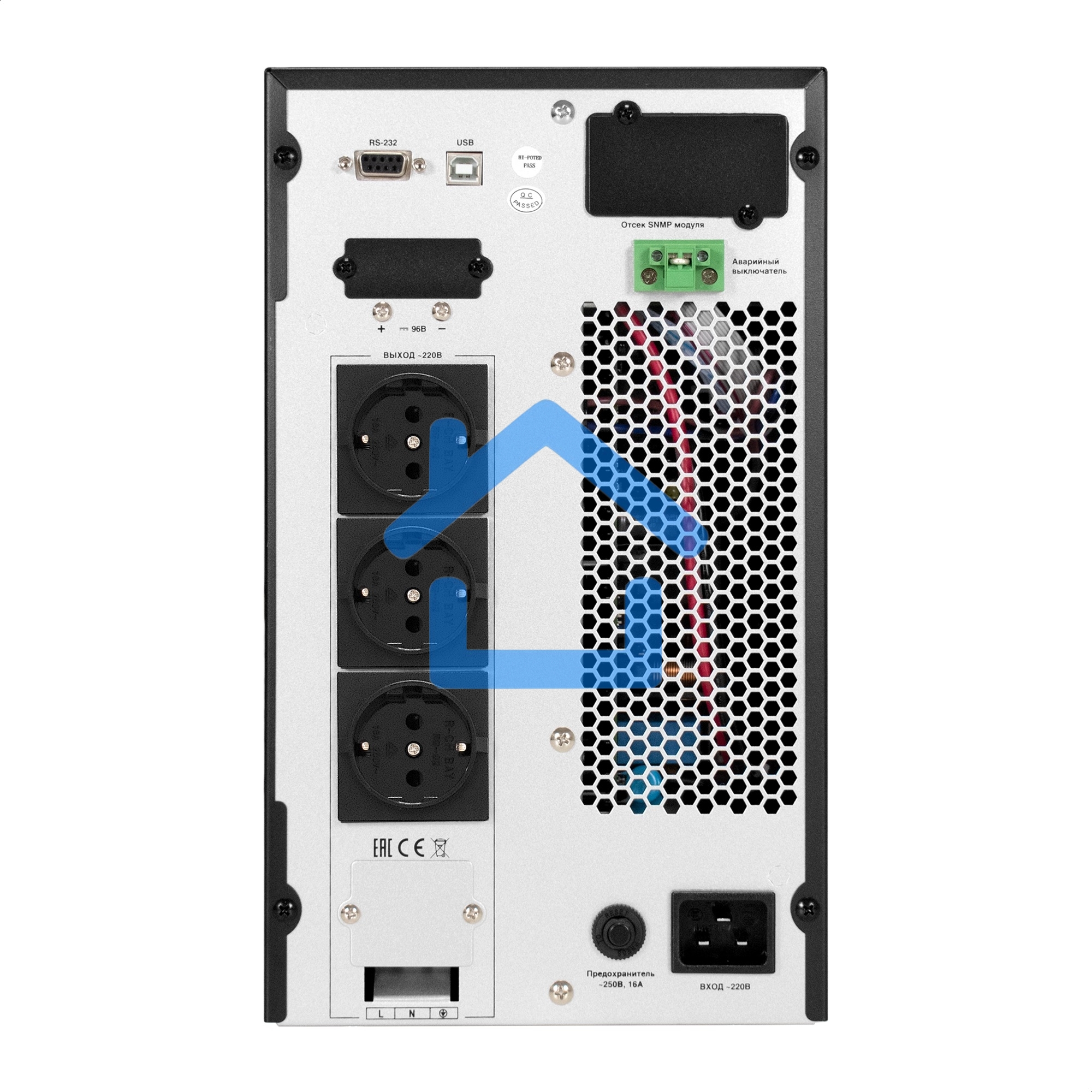 Источник бесперебойного питания On-line ExeGate PowerExpert TL-3000.96V.LCD.AVR.3SH.USB.RS232.SNMP 3000VA/3000W, On-Line, PF=1, LCD, 3*Schuko, RS232, USB, SNMP-slot, встроенные батареи 12V 7.2Ah - 8шт, возможность подключения до 4 внешних батарейных блоко