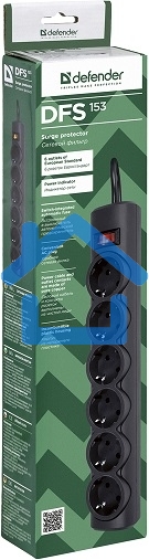 Сетевой фильтр Defender DFS 153 3 м, черный, 6 розеток