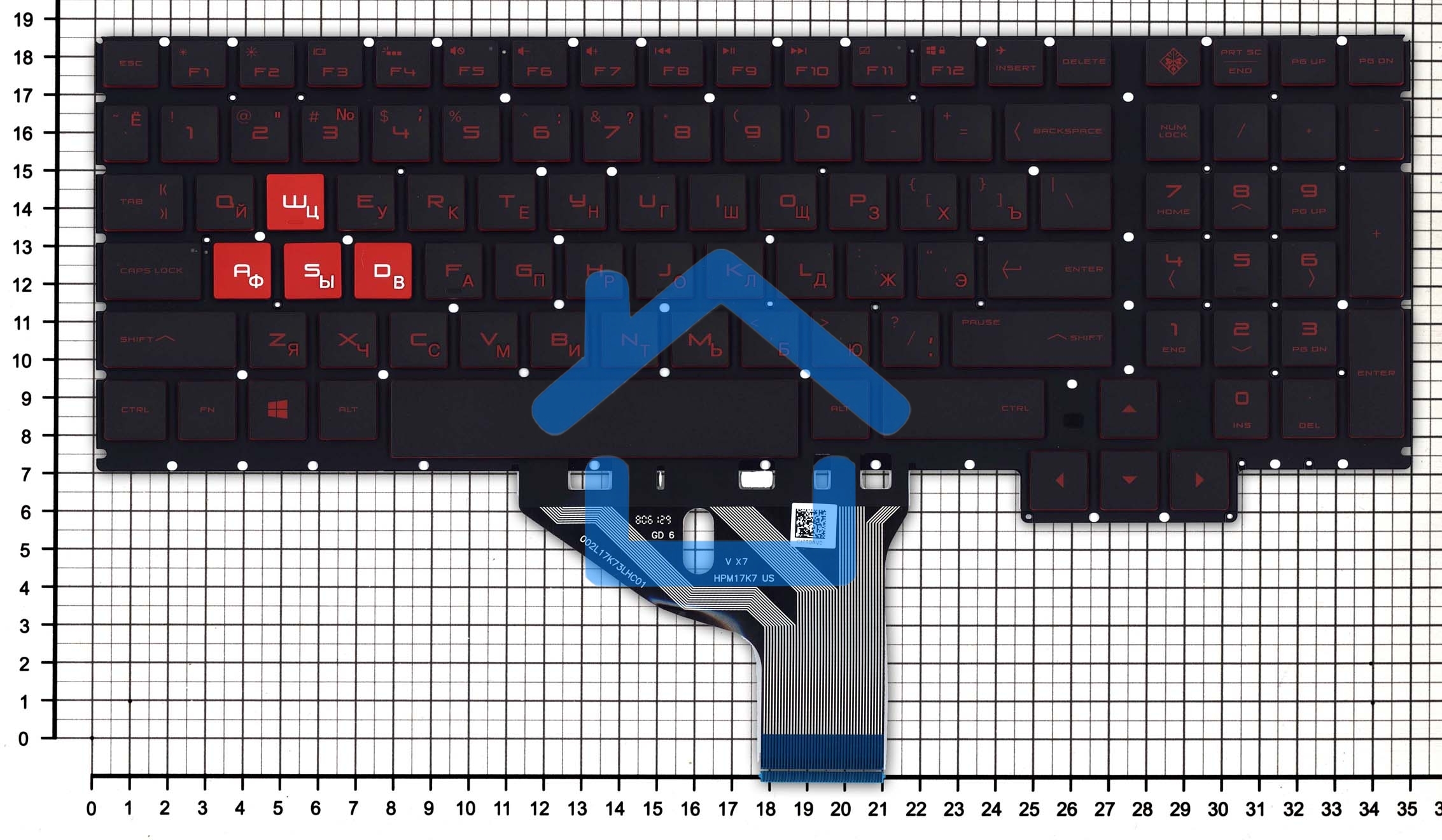 Клавиатура для ноутбука HP Omen 15-CE черная с красной подсветкой