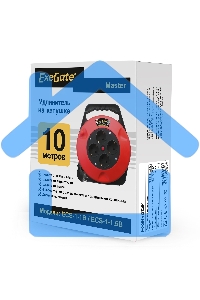 Удлинитель на катушке ExeGate EX286337RUS Master ECS-1-1.5B (4 евророзетки с заземлением, 10м, защита от детей, защита от перегрузки, 3х1,5мм2, 15А/3.3кВт)