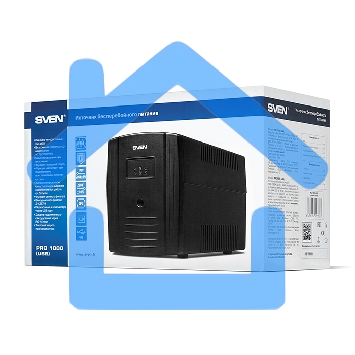Источник бесперебойного питания SVEN Pro 1000 1000VA/720W USB, RJ-45 (3 EURO) 