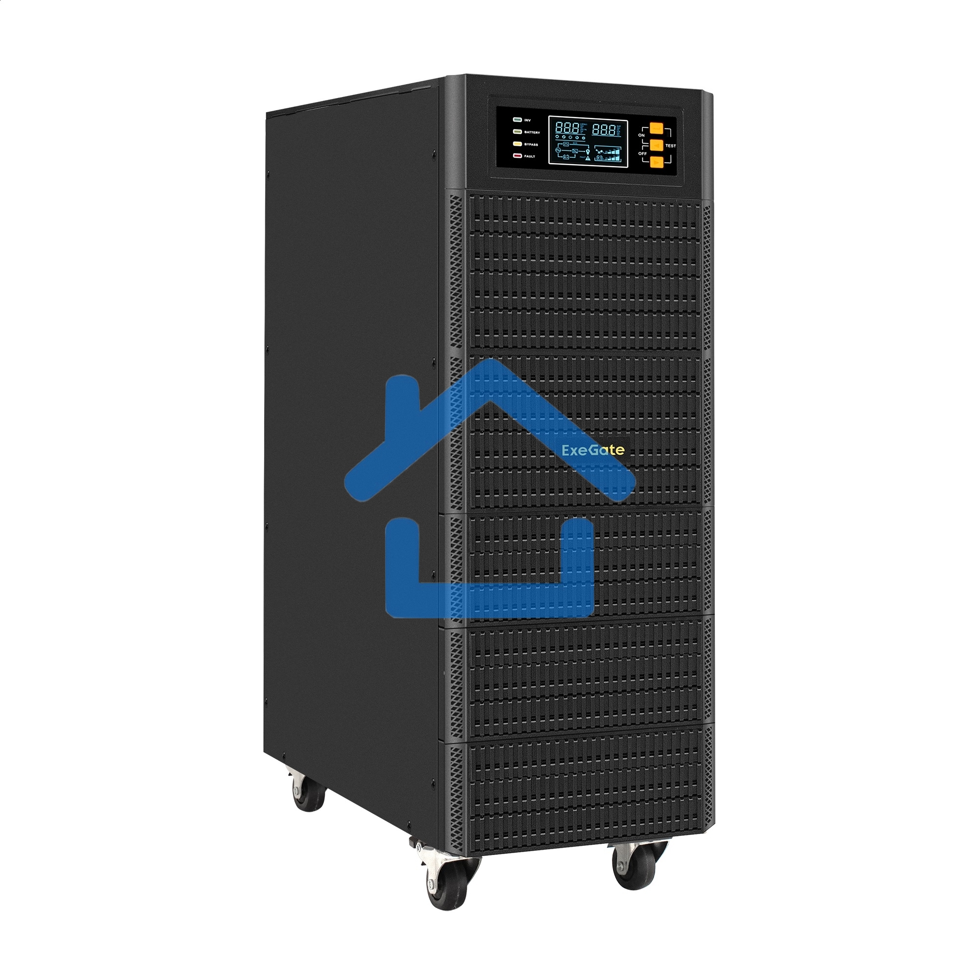 Источник бесперебойного питания On-line ExeGate PowerExpert TL-575-10kVA.192V.LCD.AVR.T.USB.RS232.SNMP 10000VA/10000W, On-Line, PF=1, LCD, клеммы, RS232, USB, SNMP-slot, встроенные батареи 12V 7.2Ah - 16шт, возможность подключения до 4 внешних батарейных 