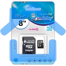 Флеш карта microSD 8Gb, Smartbuy microSDHC Class 10 (SD адаптер)