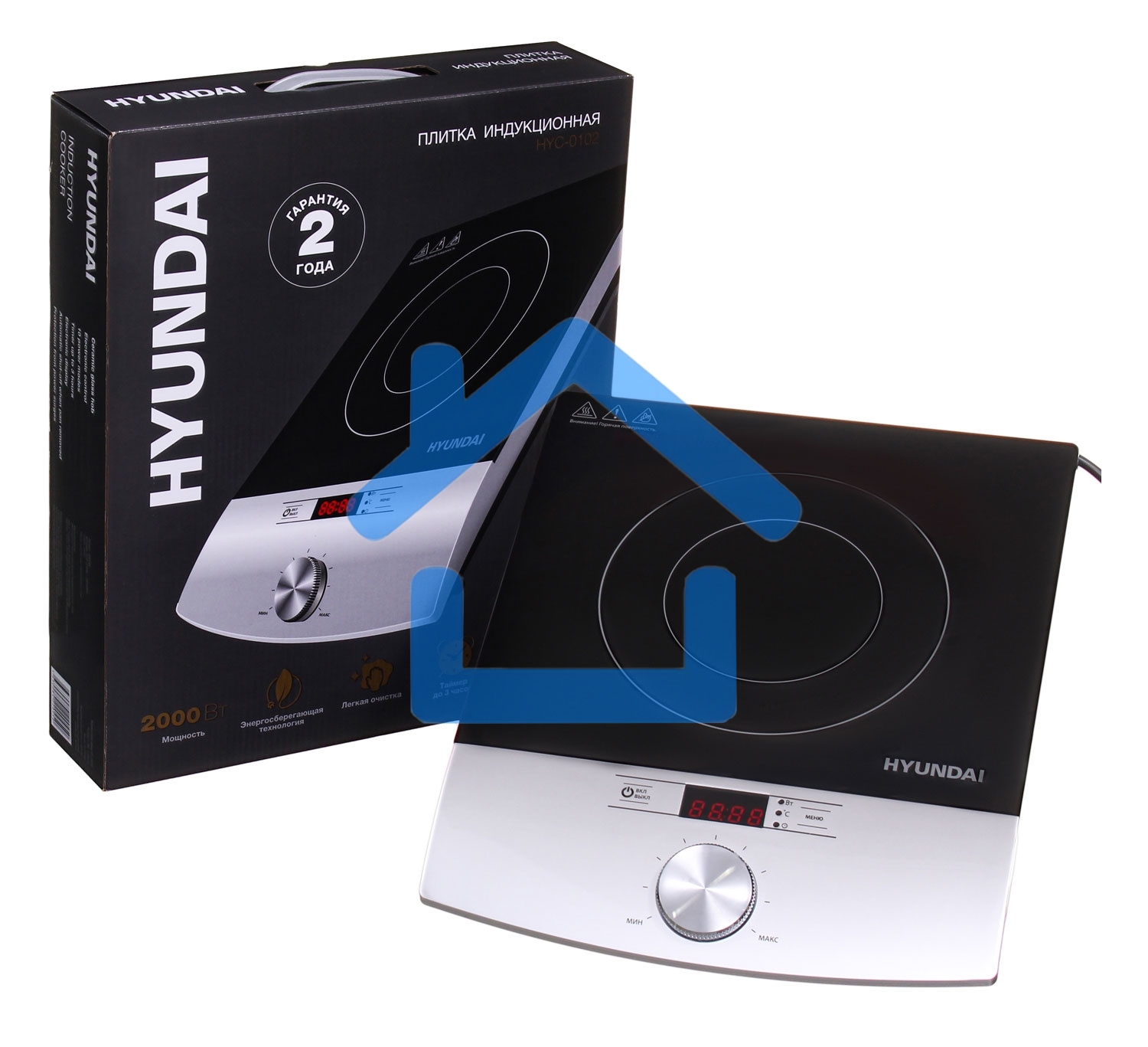 Электрическая плитка Hyundai HYC-0102 серебристый/черный стеклокерамика (настольная)