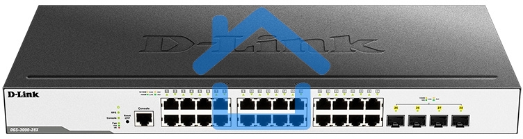 Коммутатор D-Link DGS-3000-28X/B, L2 Managed Switch with 24 10/100/1000Base-T ports and 4 10Gbase-X SFP+ ports.16K Mac address, 802.3x Flow Control, 4K of 802.1Q VLAN, VLAN Trunking, 802.1p Priority Queues, Tra
