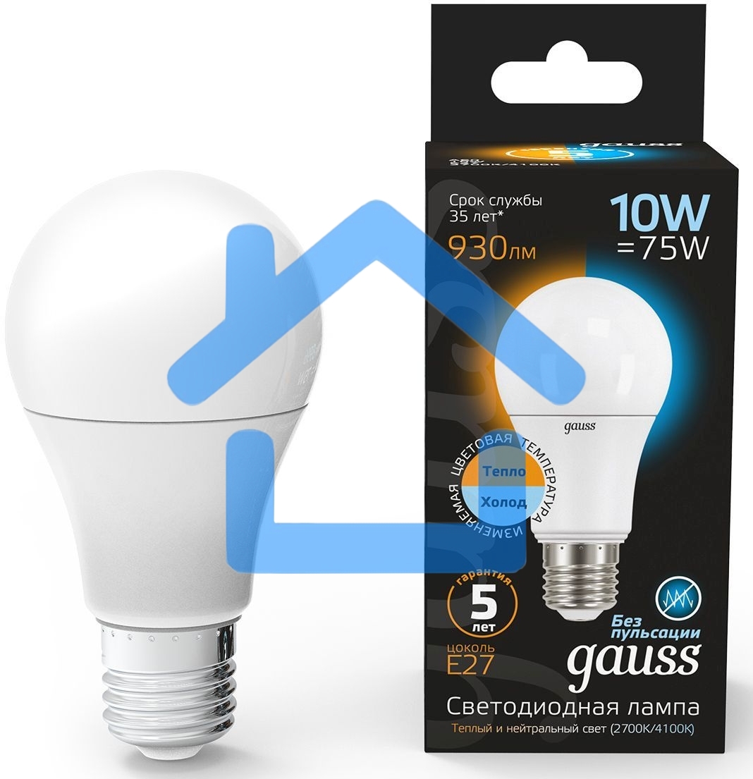 Лампа светодиодная LED A60 E27 10Вт 2700К/4100К CTC Gauss 102502110-T