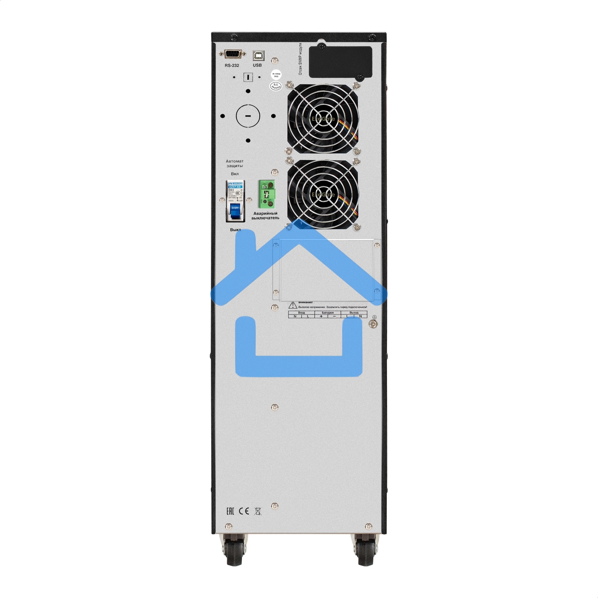 Источник бесперебойного питания On-line ExeGate PowerExpert TL-575-10kVA.192V.LCD.AVR.T.USB.RS232.SNMP 10000VA/10000W, On-Line, PF=1, LCD, клеммы, RS232, USB, SNMP-slot, встроенные батареи 12V 7.2Ah - 16шт, возможность подключения до 4 внешних батарейных 