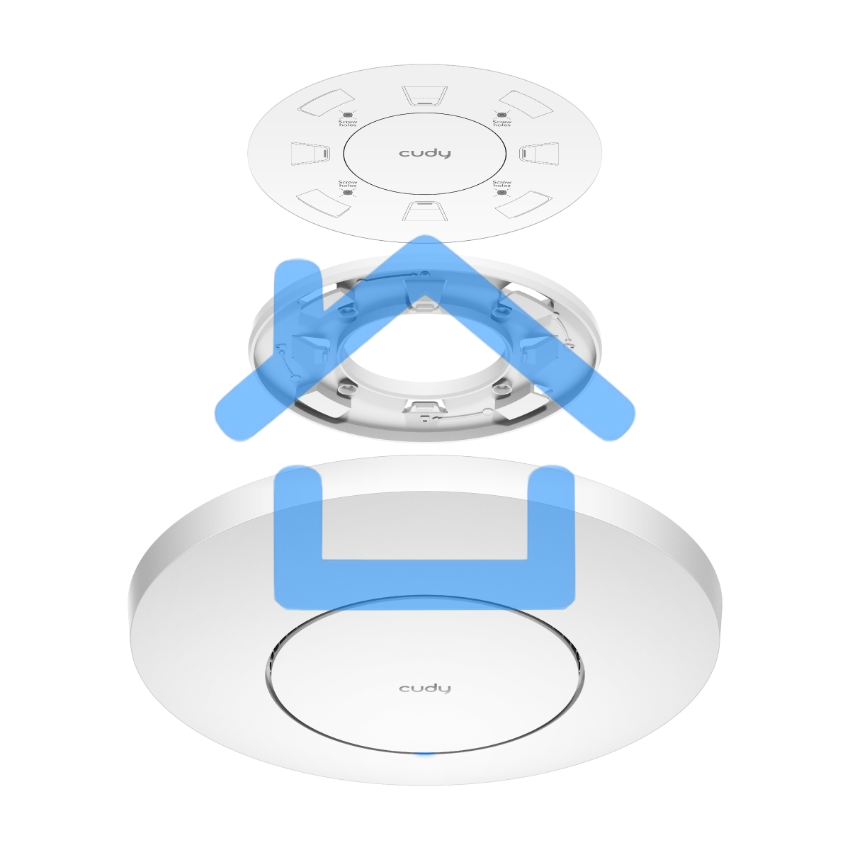 Точка доступа CUDY AC1200 Dual Band Gigabit Ceiling Mount Access Point, MT7621DAN+MT7613B+MT7603E, 867Mbps at 5GHz + 300Mbps at 2.4GHz, 1 x GbE RJ45 Port, Support 12V DC or 802.3af PoE or Passive PoE, Internal Antennas, 48V passive PoE adapter included, C