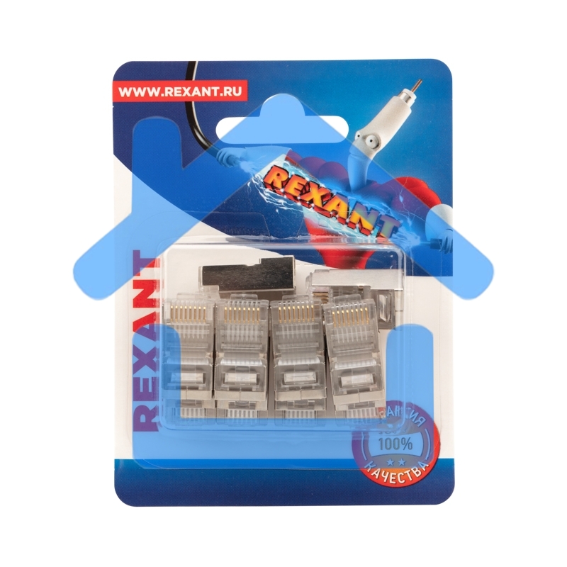 Разъем сетевой Rexant LAN на кабель, штекер 8Р8С (Rj-45), под обжим, в экране, (10шт.)