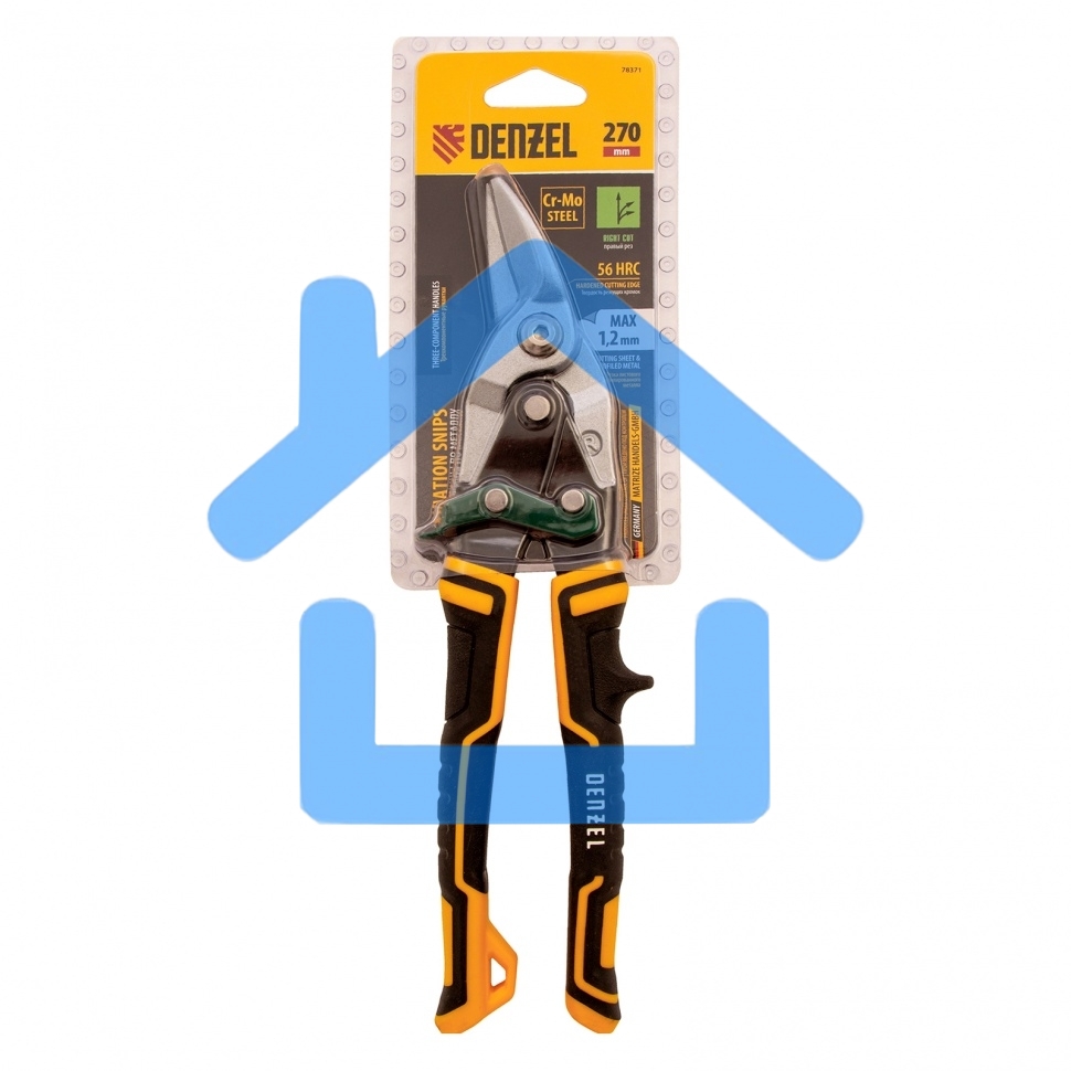 Ножницы по металлу,270мм, прямой и правый рез,сталь-СrMo, трехкомп.рук-ки Denzel