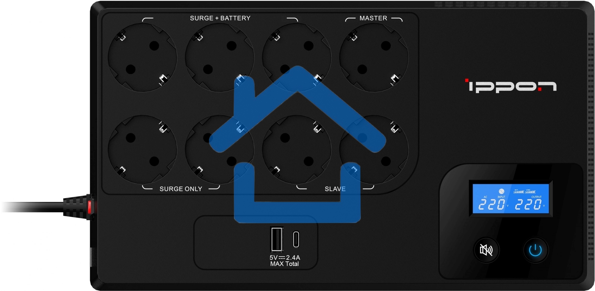 Источник бесперебойного питания Ippon Kirpich 1050 600Вт 1050ВА черный