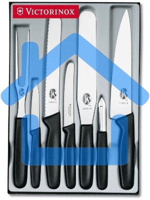 Набор ножей кухонных Victorinox Standart (5.1103.7) компл.:4шт вилка черный подар.коробка
