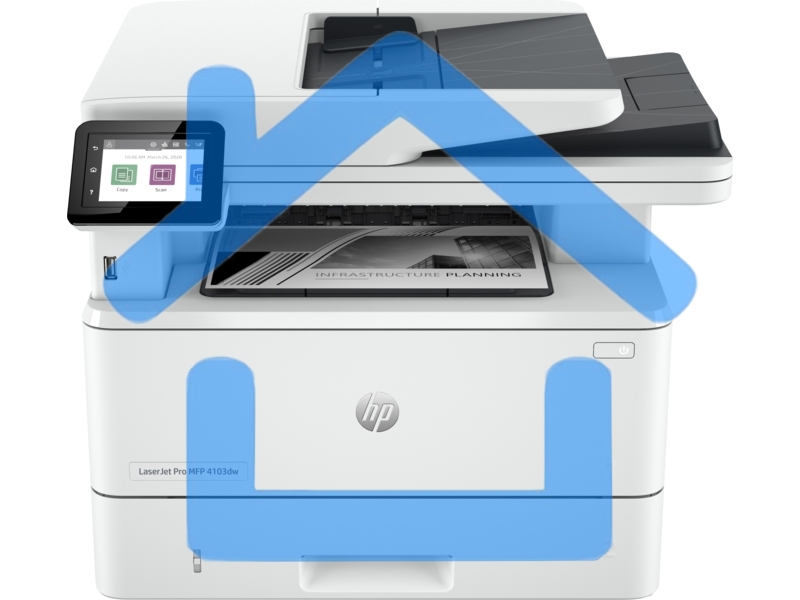 МФУ лазерное HP LaserJet Pro 4103dw (2Z627A), A4, ч/б, печ. до 40 стр/мин., скан. до 29 стр/мин. (ч/б) 20 стр/мин. (цвет), 1200 x 1200 dpi, USB, RJ-45, Wi-Fi, Air Print, Mopria