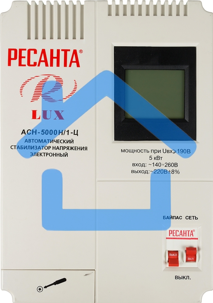 Стабилизаторы напряжения Ресанта АСН-5 000 Н/1-Ц 63/6/16 Стабилизатор Lux 220В±8%, Габариты 260х155х310, Вес 8кг