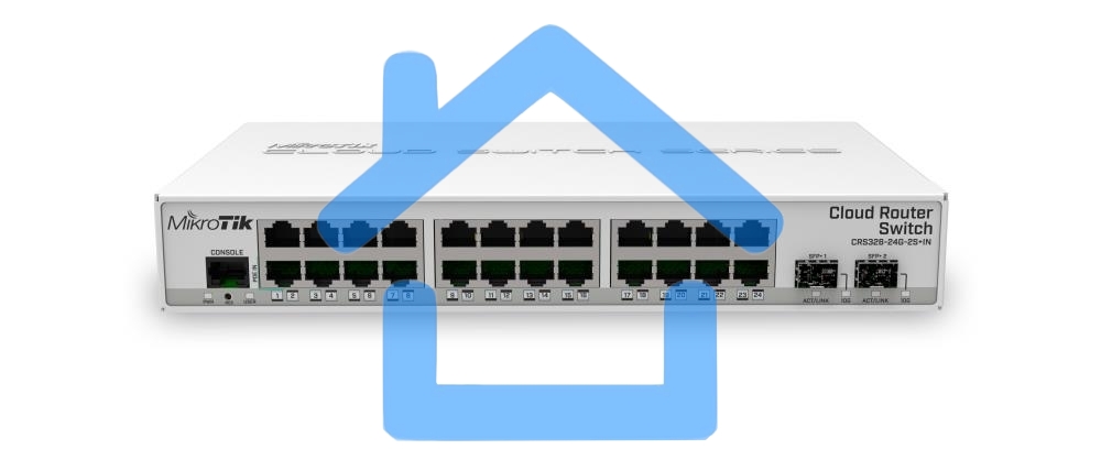 Коммутатор Mikrotik CRS326-24G-2S+IN with 800 MHz CPU, 512MB RAM, 24xGigabit LAN, 2xSFP+ cages, RouterOS L5 or SwitchOS (dual boot), desktop case, PSU