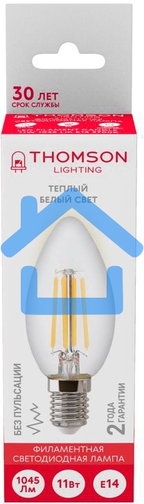 Лампа светодиодная Hiper THOMSON LED FILAMENT CANDLE 11W 1045Lm E14 2700K TH-B2071
