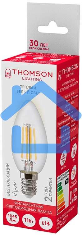 Лампа светодиодная Hiper THOMSON LED FILAMENT CANDLE 11W 1045Lm E14 2700K TH-B2071