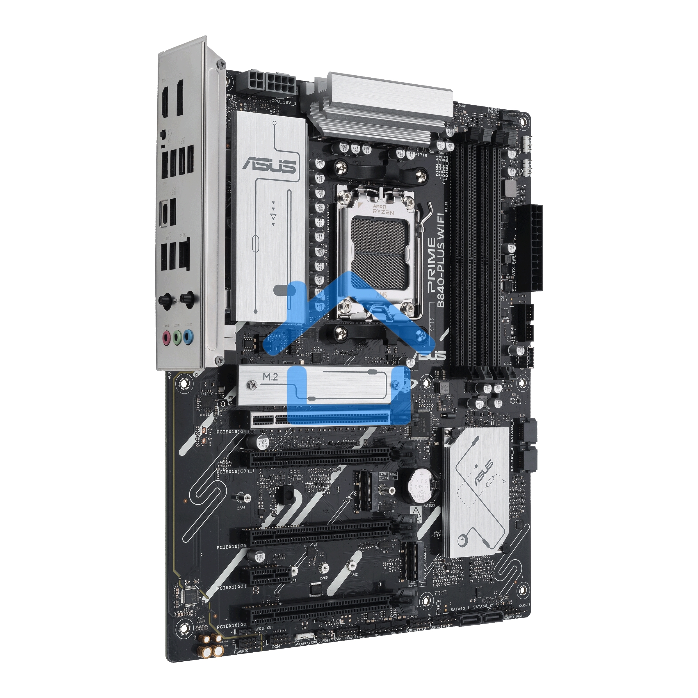 Материнская плата ASUS PRIME B840-PLUS WIFI, AM5, AMD B840, 4xDDR5, 4xSATA, 3xM.2, 1xPCIe 4.0 x16, 1xPCIe 3.0 x16, 2xPCIe 3.0 x16, 1xPCIe 3.0 x1, 1xDP, 1xHDMI, 1x 2.5Gb LAN, 8xUSB-A, 3x3.5 мм, 7.1, ATX