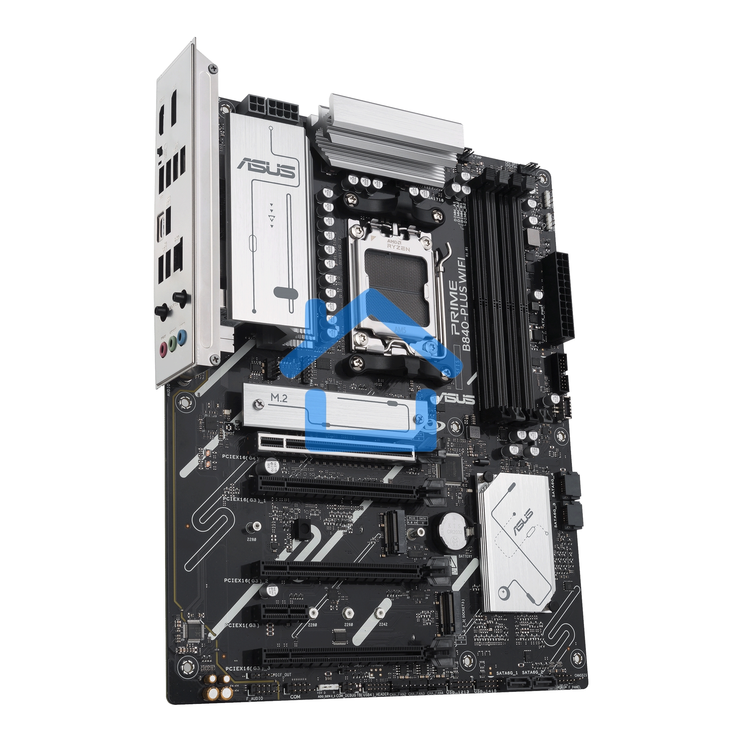 Материнская плата ASUS PRIME B840-PLUS WIFI, AM5, AMD B840, 4xDDR5, 4xSATA, 3xM.2, 1xPCIe 4.0 x16, 1xPCIe 3.0 x16, 2xPCIe 3.0 x16, 1xPCIe 3.0 x1, 1xDP, 1xHDMI, 1x 2.5Gb LAN, 8xUSB-A, 3x3.5 мм, 7.1, ATX