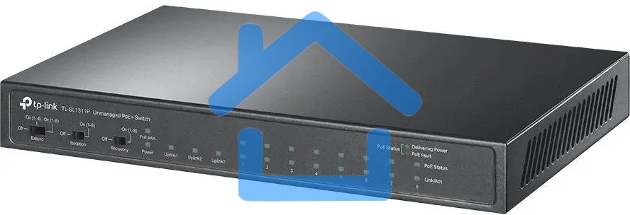 Настольный коммутатор TP-Link TL-SL1311P, 8 портов 10/100 Мбит/с с поддержкой PoE+, 2 гигабитных порта без поддержки PoE, 1 порт SFP, 802.3af/at, бюджет PoE — 65 Вт, стальной корпус