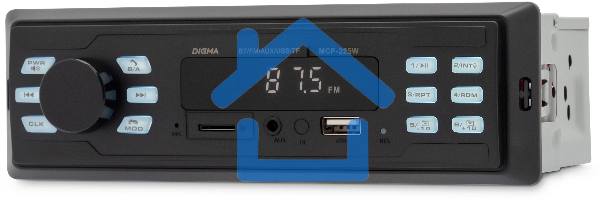 Автомагнитола Digma MCP-225W 1DIN 4x45Вт v5.0 AUX 2