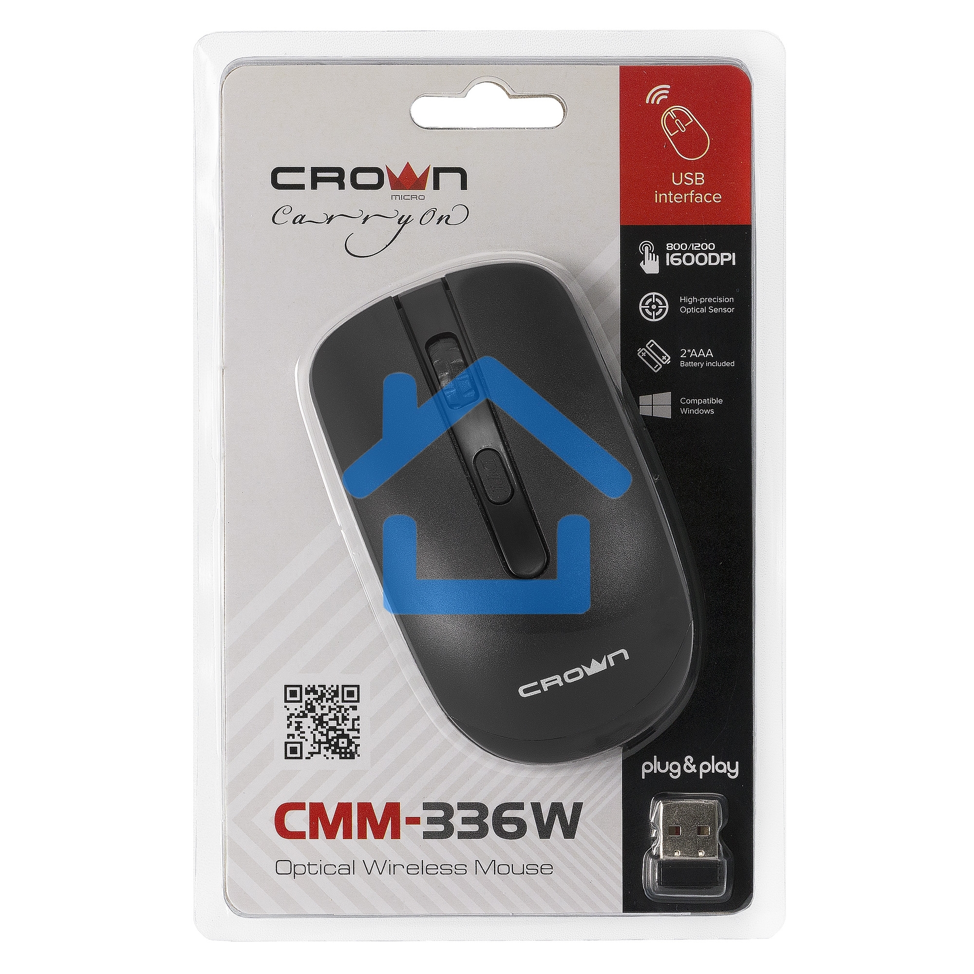 Мышь беспроводная Crown CMM-336W черный, 1600 dpi, радиоканал, USB, кнопки - 4