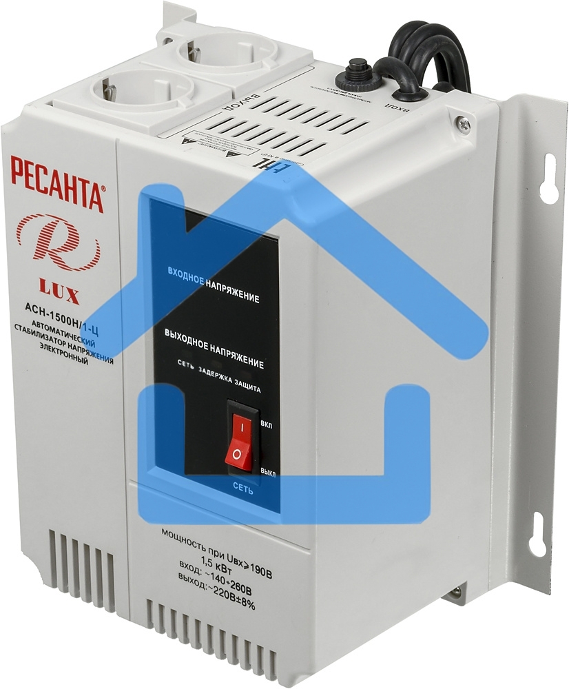 Стабилизаторы напряжения Ресанта АСН-1 500 Н/1-Ц 63/6/20 Стабилизатор Lux 220В±8%, Габариты 206х133х230, Вес 4,5кг