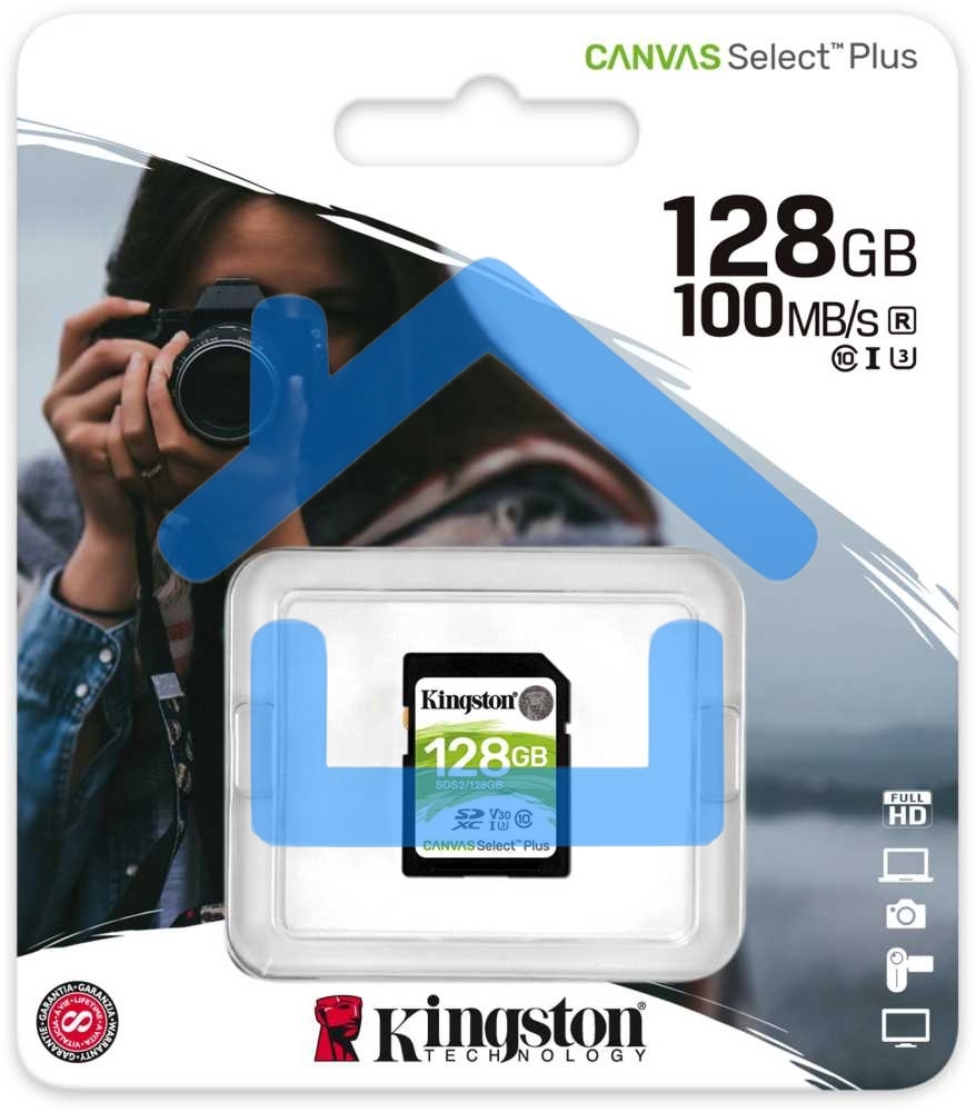 Флеш карта SDHC 128Gb Class10 Kingston <SDS2/128Gb>, Canvas Select 100R CL10 UHS-I