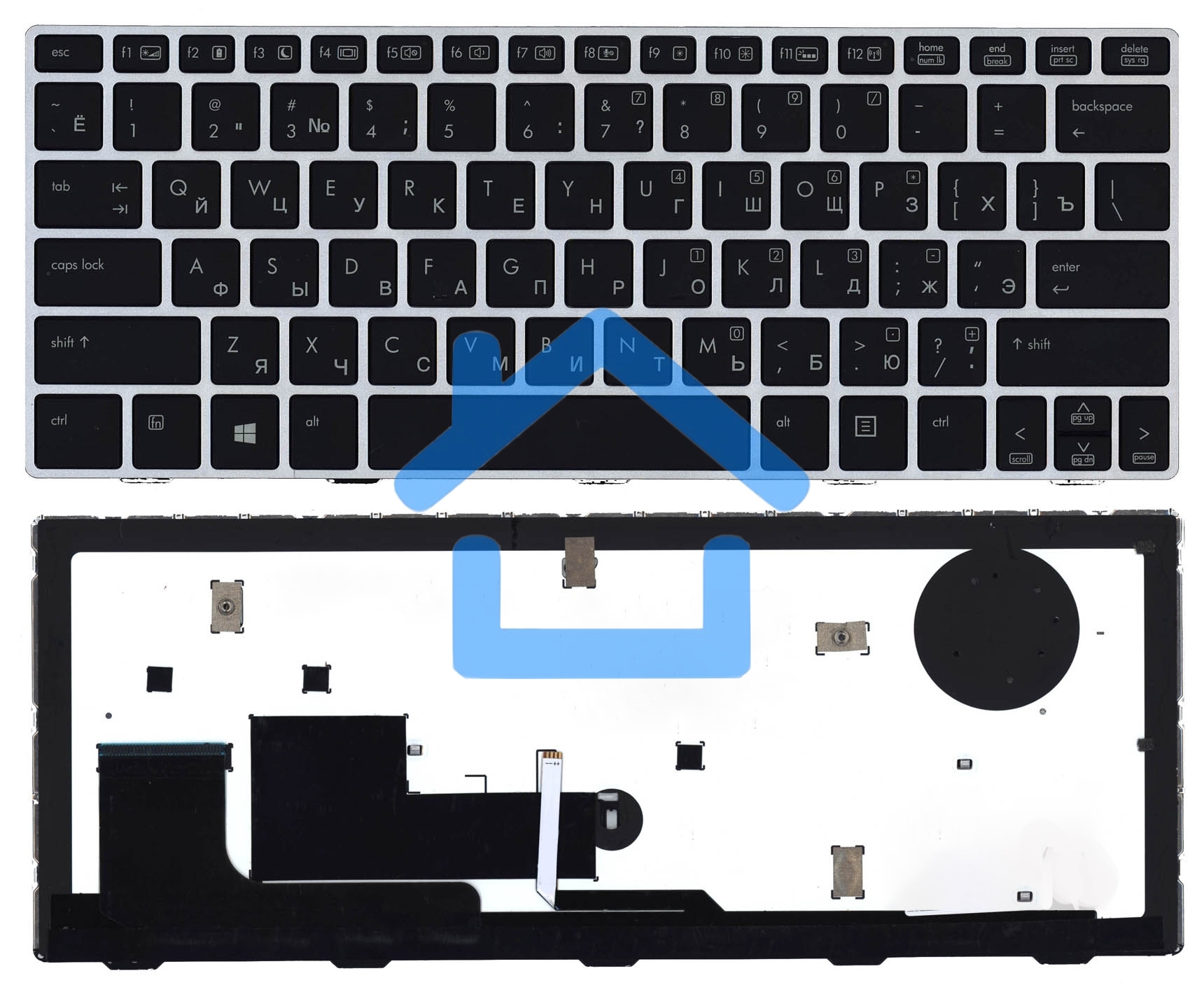 Клавиатура для ноутбука HP EliteBook Revolve 810 G1 черная с серой рамкой и подсветкой