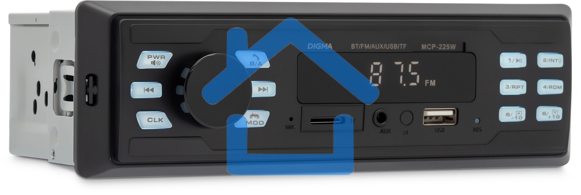 Автомагнитола Digma MCP-225W 1DIN 4x45Вт v5.0 AUX 2