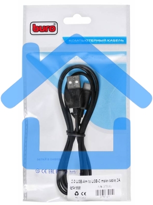 Кабель USB2.0 Buro USB A (m)/USB Type-C (m) 1м (BHP USB-C 1M)