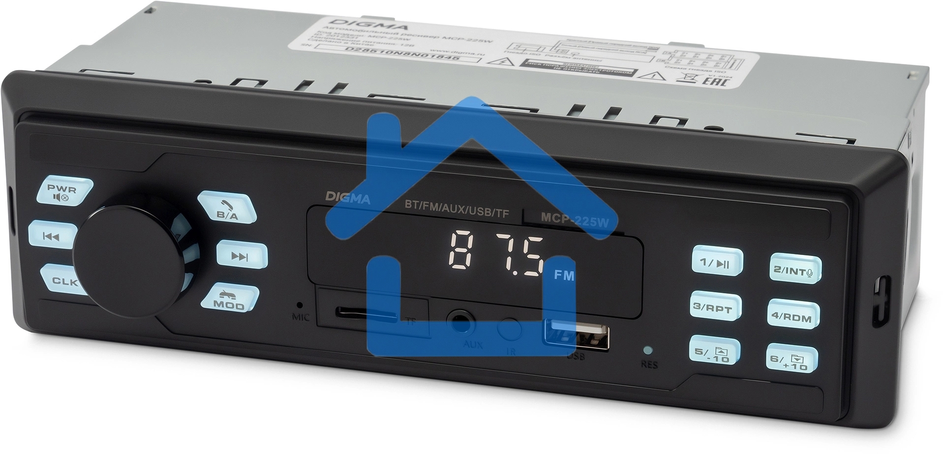 Автомагнитола Digma MCP-225W 1DIN 4x45Вт v5.0 AUX 2